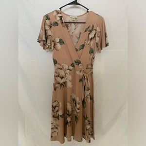 Monteau Beige Floral Wrap Dress